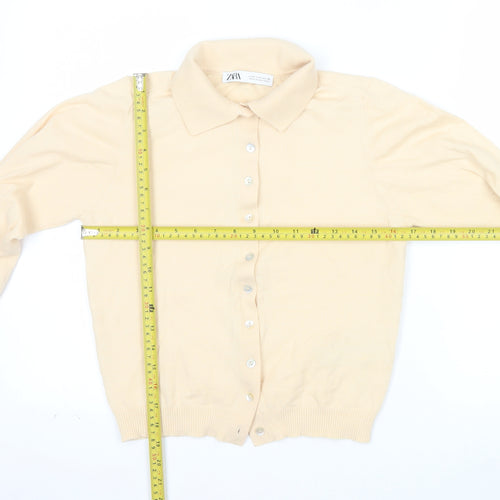 Zara Women Beige Collared Button Cardigan Wool Blend S
