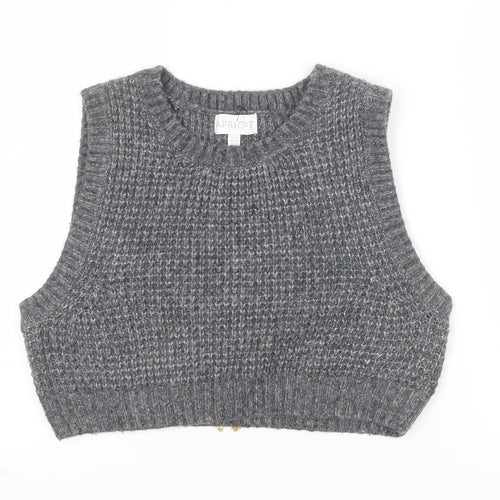 Apricot Womens Grey Chunky-Knit Sleeveless Vest Jumper UK 12