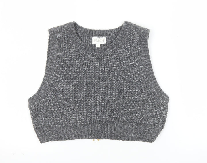 Apricot Womens Grey Chunky-Knit Sleeveless Vest Jumper UK 12