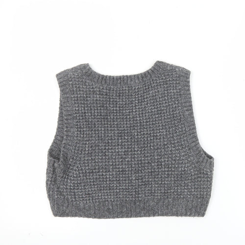 Apricot Womens Grey Chunky-Knit Sleeveless Vest Jumper UK 12