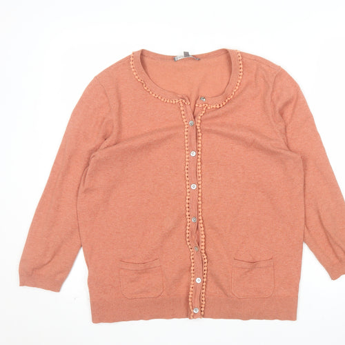 Laura Ashley Women's Orange Cotton Knit Cardigan Size 14