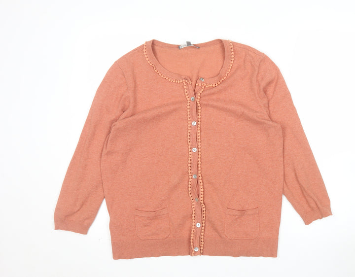 Laura Ashley Women's Orange Cotton Knit Cardigan Size 14