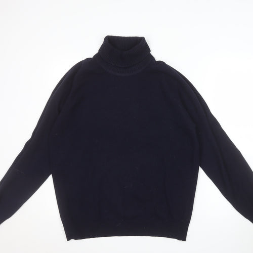 Alan Paine Men's Blue Roll Neck Lambswool Jumper Size L