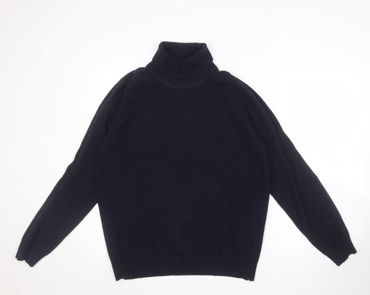 Alan Paine Men's Blue Roll Neck Lambswool Jumper Size L