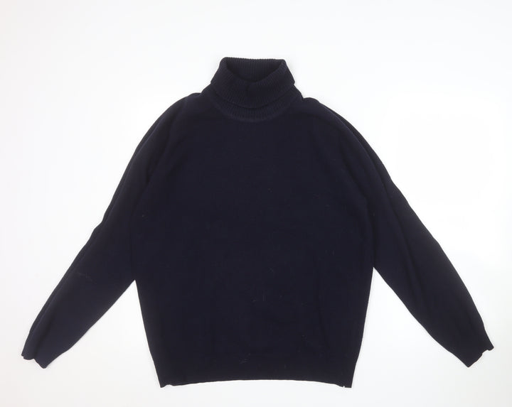 Alan Paine Men's Blue Roll Neck Lambswool Jumper Size L