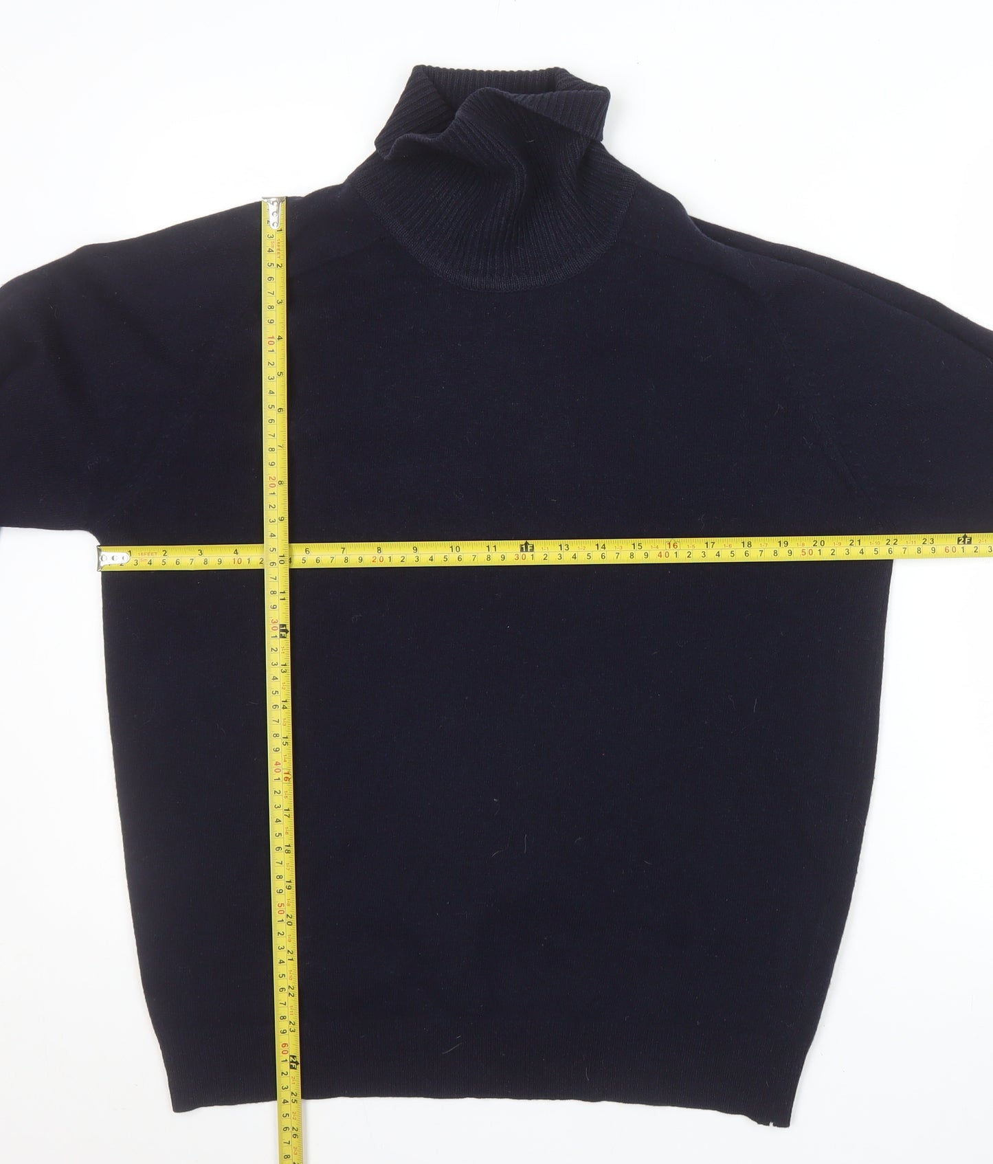 Alan Paine Men's Blue Roll Neck Lambswool Jumper Size L