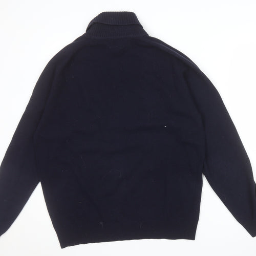 Alan Paine Men's Blue Roll Neck Lambswool Jumper Size L