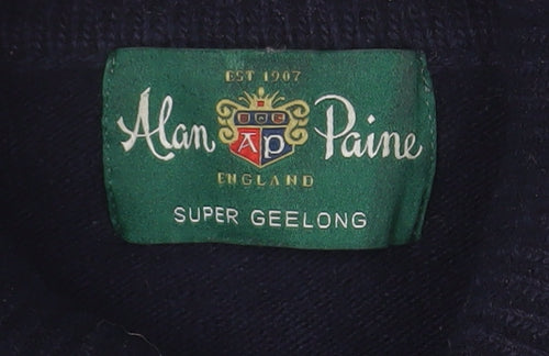 Alan Paine Men's Blue Roll Neck Lambswool Jumper Size L