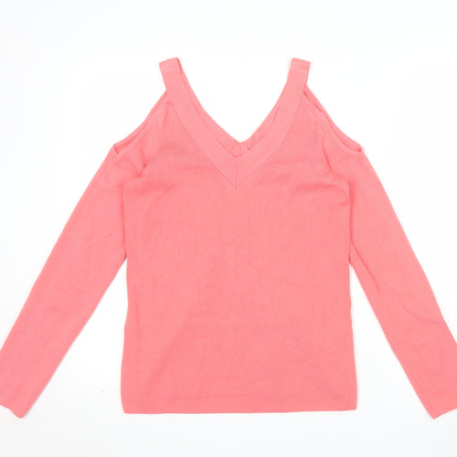Dorothy Perkins Womens Pink Cold Shoulder V-Neck Jumper Size 12