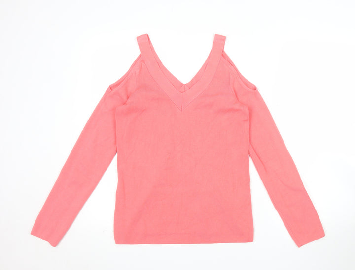 Dorothy Perkins Womens Pink Cold Shoulder V-Neck Jumper Size 12