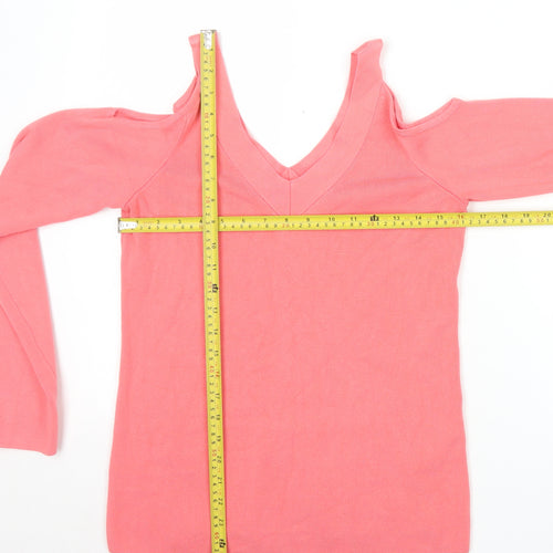 Dorothy Perkins Womens Pink Cold Shoulder V-Neck Jumper Size 12