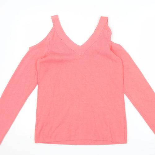 Dorothy Perkins Womens Pink Cold Shoulder V-Neck Jumper Size 12