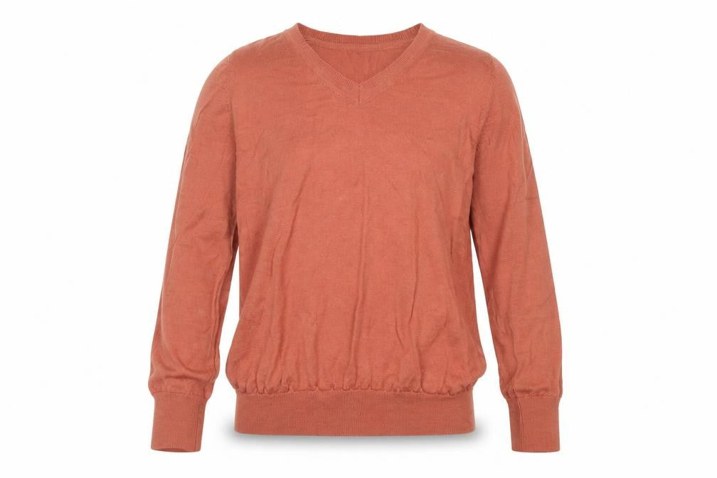 Front view of Capture Men's Brown L V-Neck Pure Merino Wool Jumper