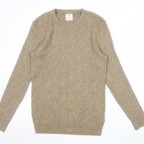 Marks and Spencer Men’s Beige XS Cable-Knit Crew Neck Jumper