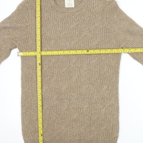 Marks and Spencer Men’s Beige XS Cable-Knit Crew Neck Jumper