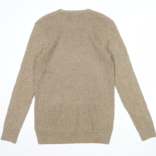 Marks and Spencer Men’s Beige XS Cable-Knit Crew Neck Jumper