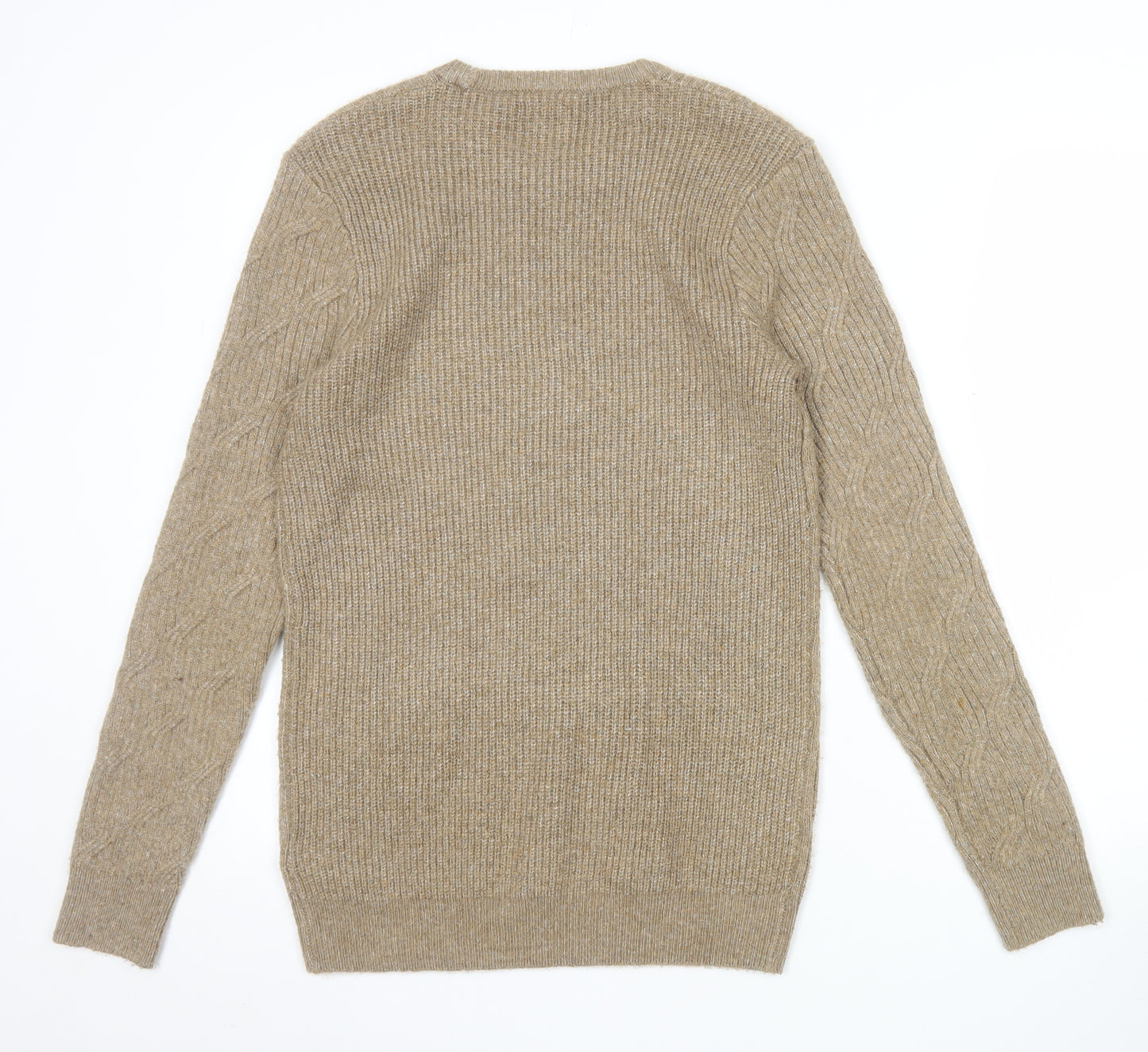 Marks and Spencer Men’s Beige XS Cable-Knit Crew Neck Jumper