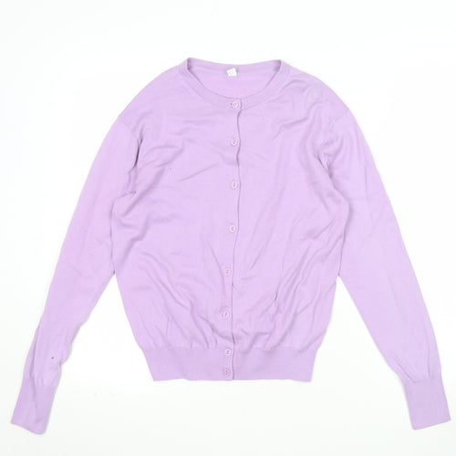 UNIQLO Women Purple Cotton Crew Neck Long Sleeve Cardigan S