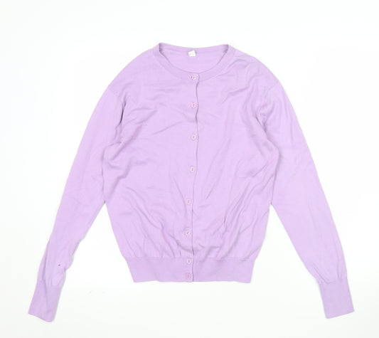UNIQLO Women Purple Cotton Crew Neck Long Sleeve Cardigan S