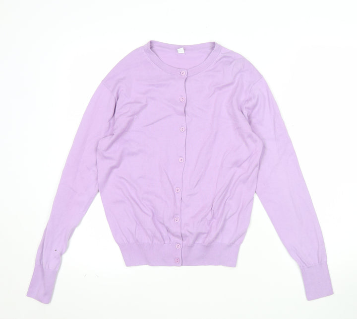 UNIQLO Women Purple Cotton Crew Neck Long Sleeve Cardigan S