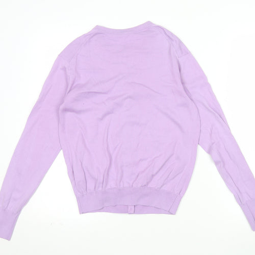 UNIQLO Women Purple Cotton Crew Neck Long Sleeve Cardigan S