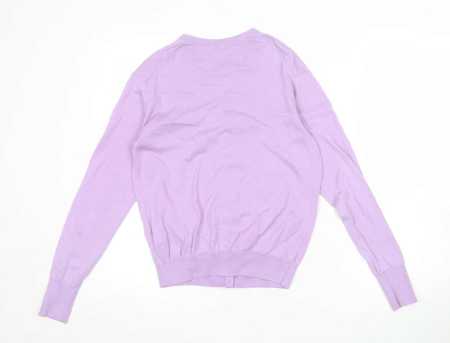 UNIQLO Women Purple Cotton Crew Neck Long Sleeve Cardigan S