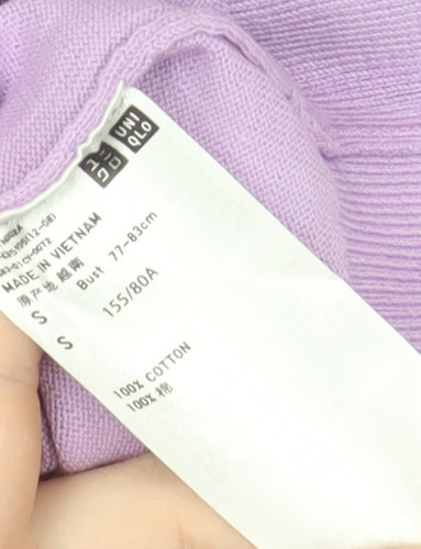 UNIQLO Women Purple Cotton Crew Neck Long Sleeve Cardigan S