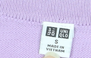 UNIQLO Women Purple Cotton Crew Neck Long Sleeve Cardigan S