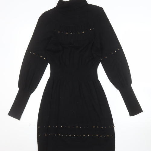 b.young Women's Black Knit Bodycon Roll Neck Dress Size M