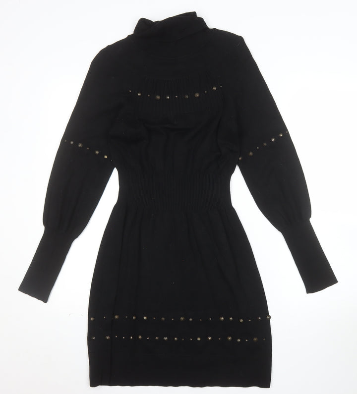 b.young Women's Black Knit Bodycon Roll Neck Dress Size M