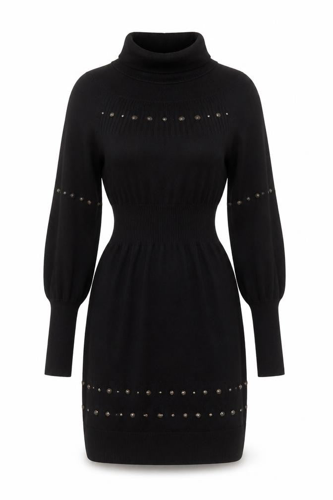b.young Women's Black Knit Bodycon Roll Neck Dress Size M