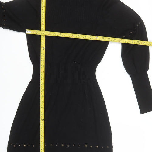 b.young Women's Black Knit Bodycon Roll Neck Dress Size M