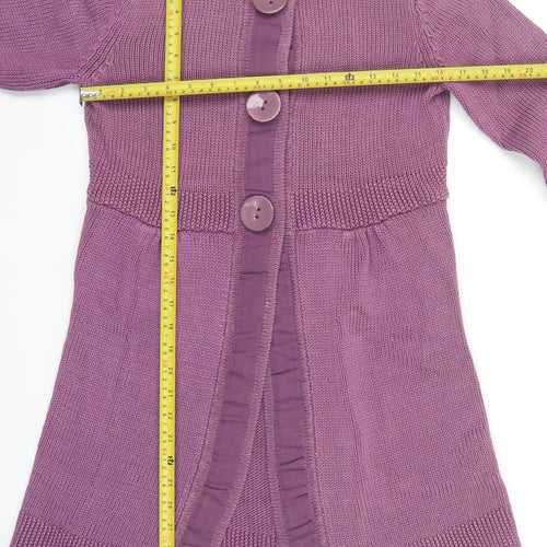 Boden Women Purple Collared Long Cardigan Knit Size 14 Cotton