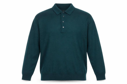 Front view of Pierre Sangan Men's Green Wool Blend Collared Henley Jumper L
