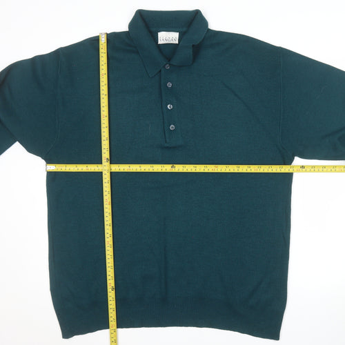 Pierre Sangan Men's Green Wool Blend Collared Henley Jumper L