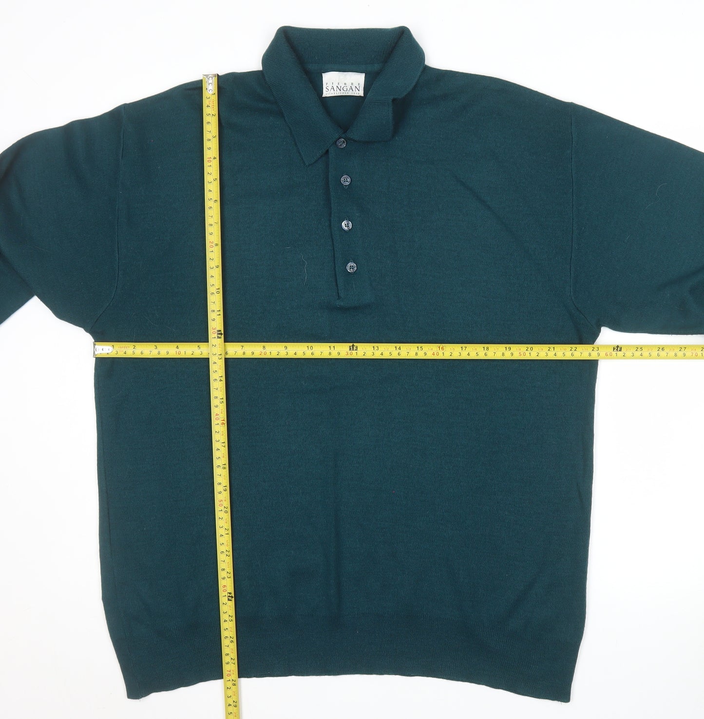 Pierre Sangan Men's Green Wool Blend Collared Henley Jumper L
