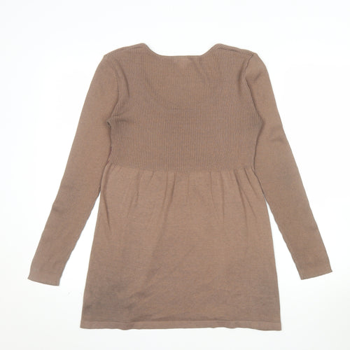 One World Womens Brown Floral Tunic Jumper Size M Scoop Neck Knit