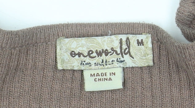 One World Womens Brown Floral Tunic Jumper Size M Scoop Neck Knit