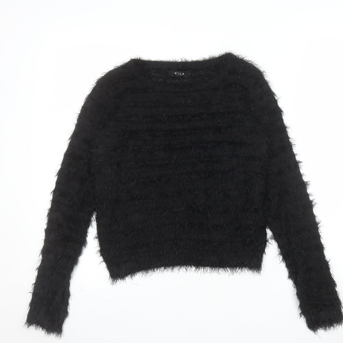Vila Womens Black Fuzzy Knit Pullover Jumper XS