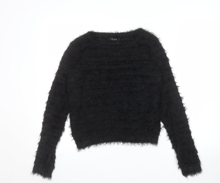 Vila Womens Black Fuzzy Knit Pullover Jumper XS