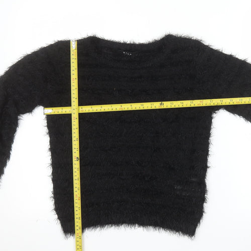 Vila Womens Black Fuzzy Knit Pullover Jumper XS