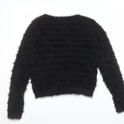 Vila Womens Black Fuzzy Knit Pullover Jumper XS