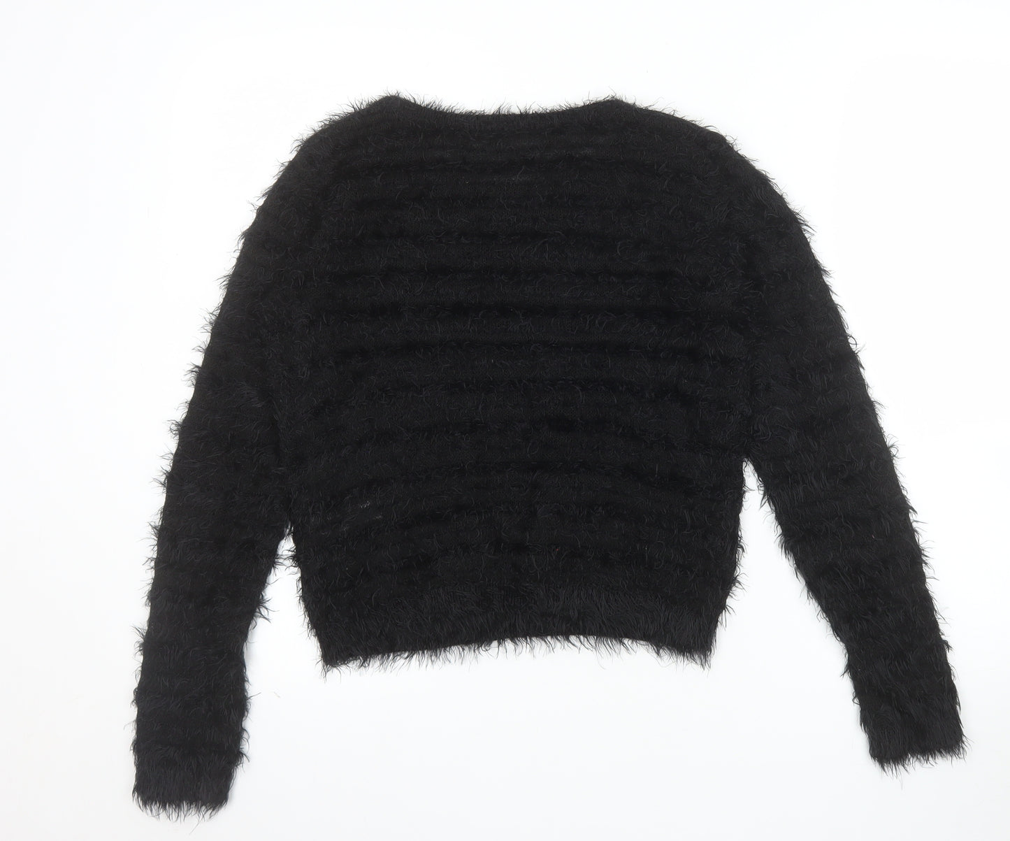 Vila Womens Black Fuzzy Knit Pullover Jumper XS