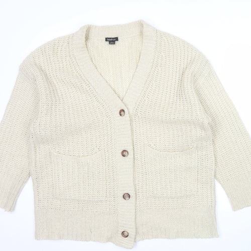 Boohoo Women’s Beige L Chunky Knit Button Cardigan