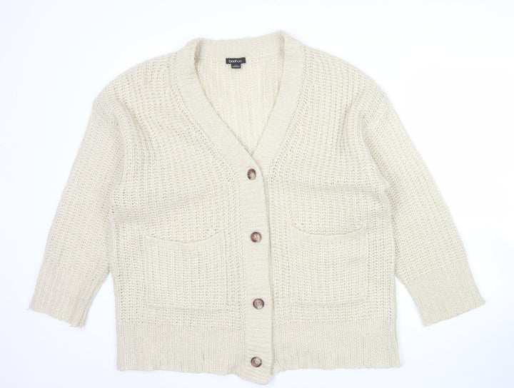 Boohoo Women’s Beige L Chunky Knit Button Cardigan