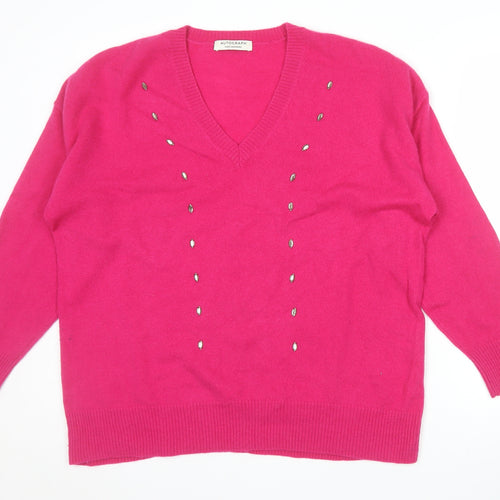 Marks and Spencer Autograph Women’s Pink Large V-Neck Beaded Cashmere Jumper