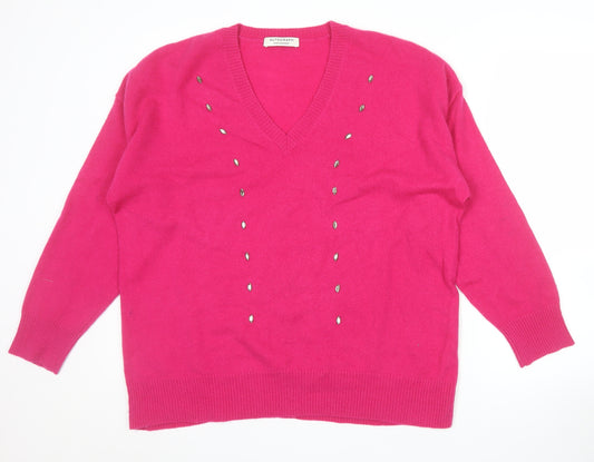Marks and Spencer Autograph Women’s Pink Large V-Neck Beaded Cashmere Jumper