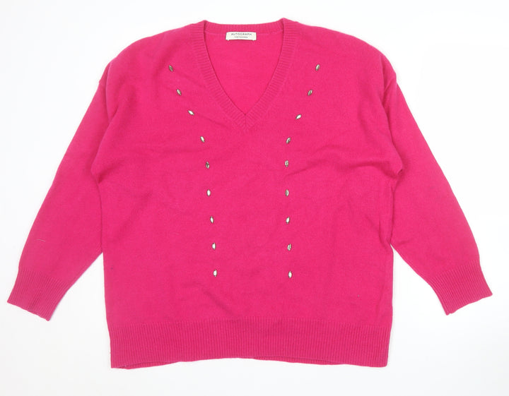 Marks and Spencer Autograph Women’s Pink Large V-Neck Beaded Cashmere Jumper