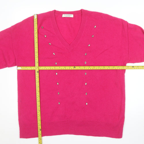 Marks and Spencer Autograph Women’s Pink Large V-Neck Beaded Cashmere Jumper