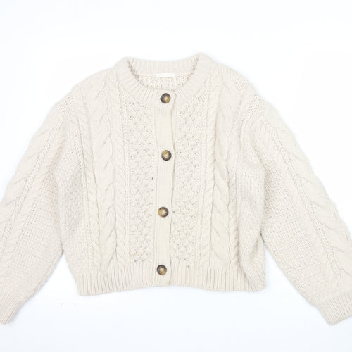 GU Womens Beige Cable Knit Button Cardigan M Chunky Knit Jumper